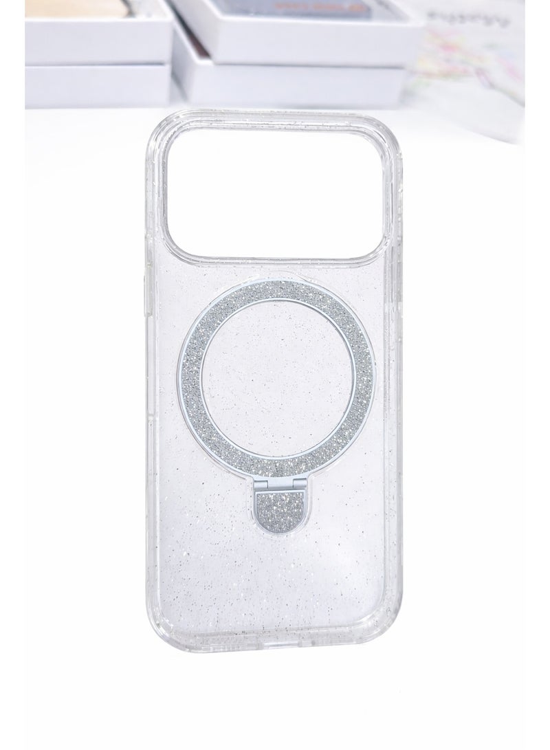 iPhone 17 Pro Clear Magnetic Case with Ring Stand, Wireless Charging Compatible, 5G Signal Safe, Slim Transparent Glitter  Cover - Image 3
